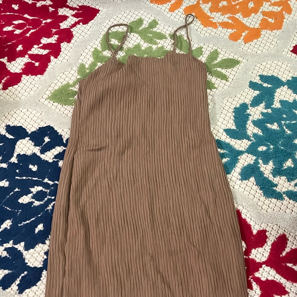 Long brown dress with snug slip underneath